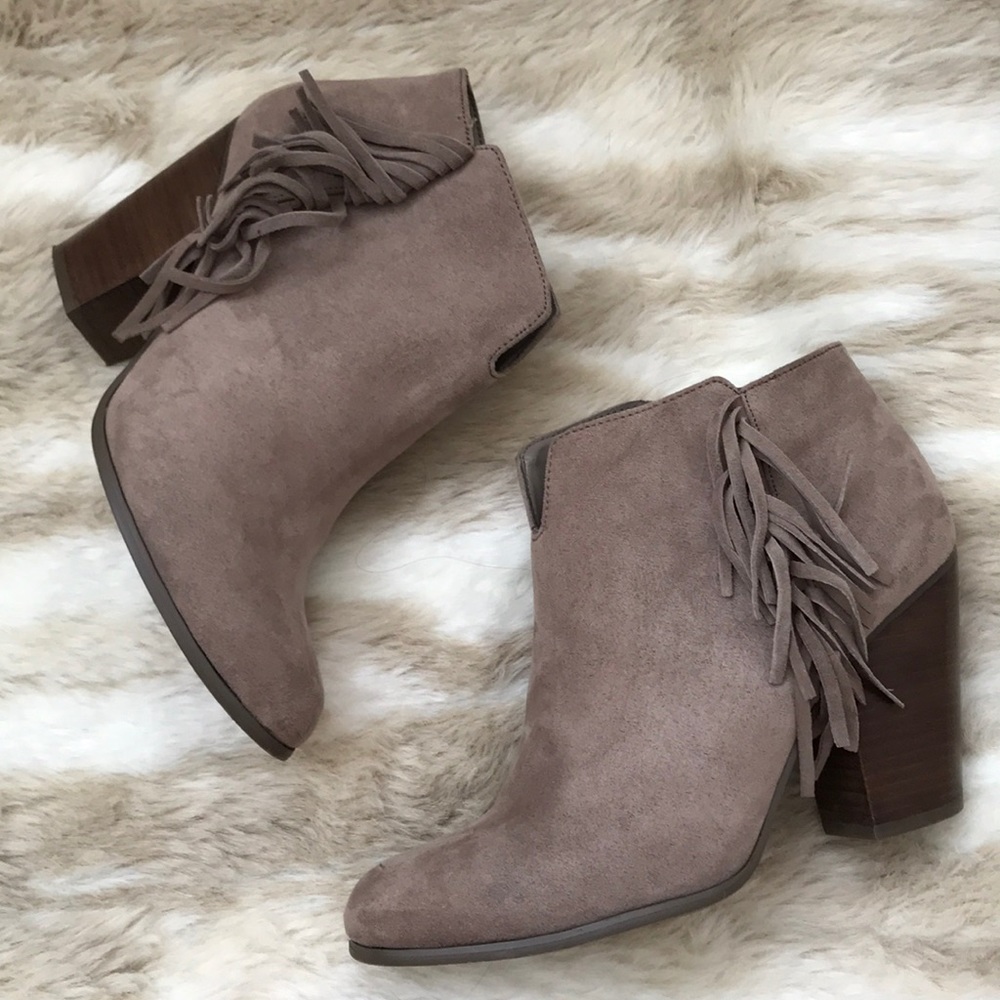 Taupe Suede Fringe Booties